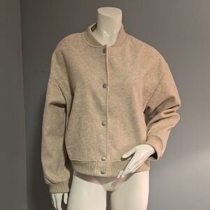 beachlunchlounge Perla Oatmeal Heather Snap Front 2 Pocket Jacket Size S